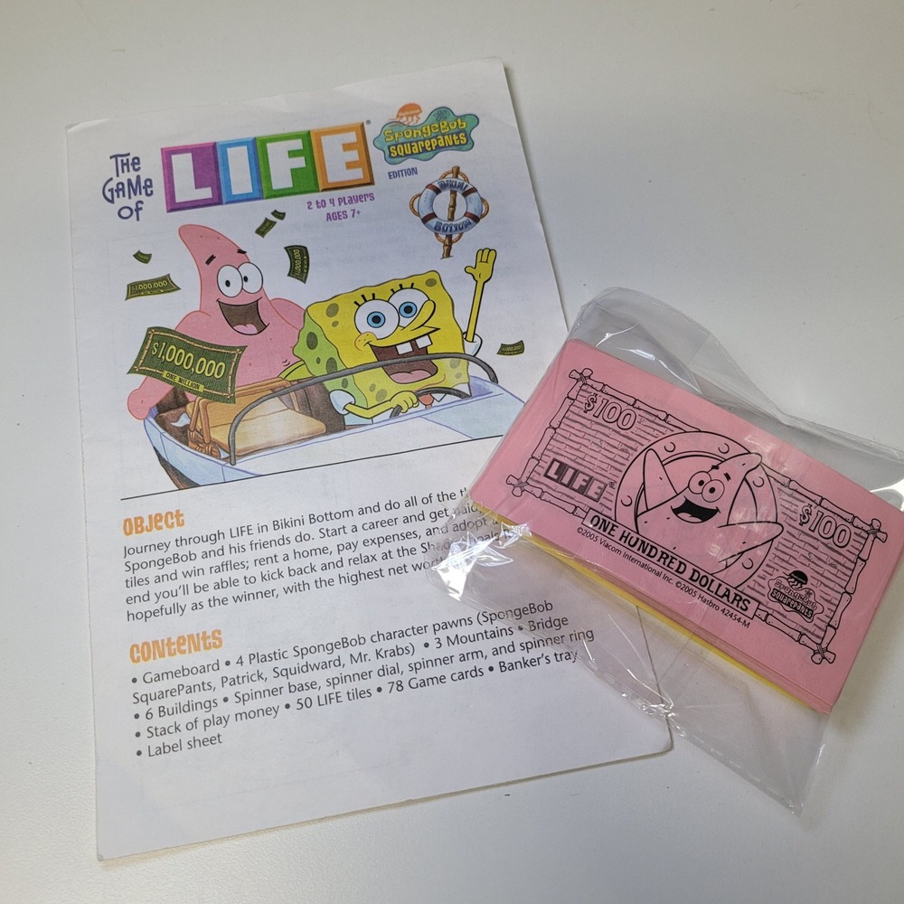 The Game of Life Spongebob Squarepants Edition Replacement Parts‎ Money Rules